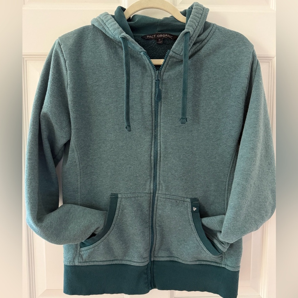 Pact Organic Brushed Fleece Zip Hoodie- Teal